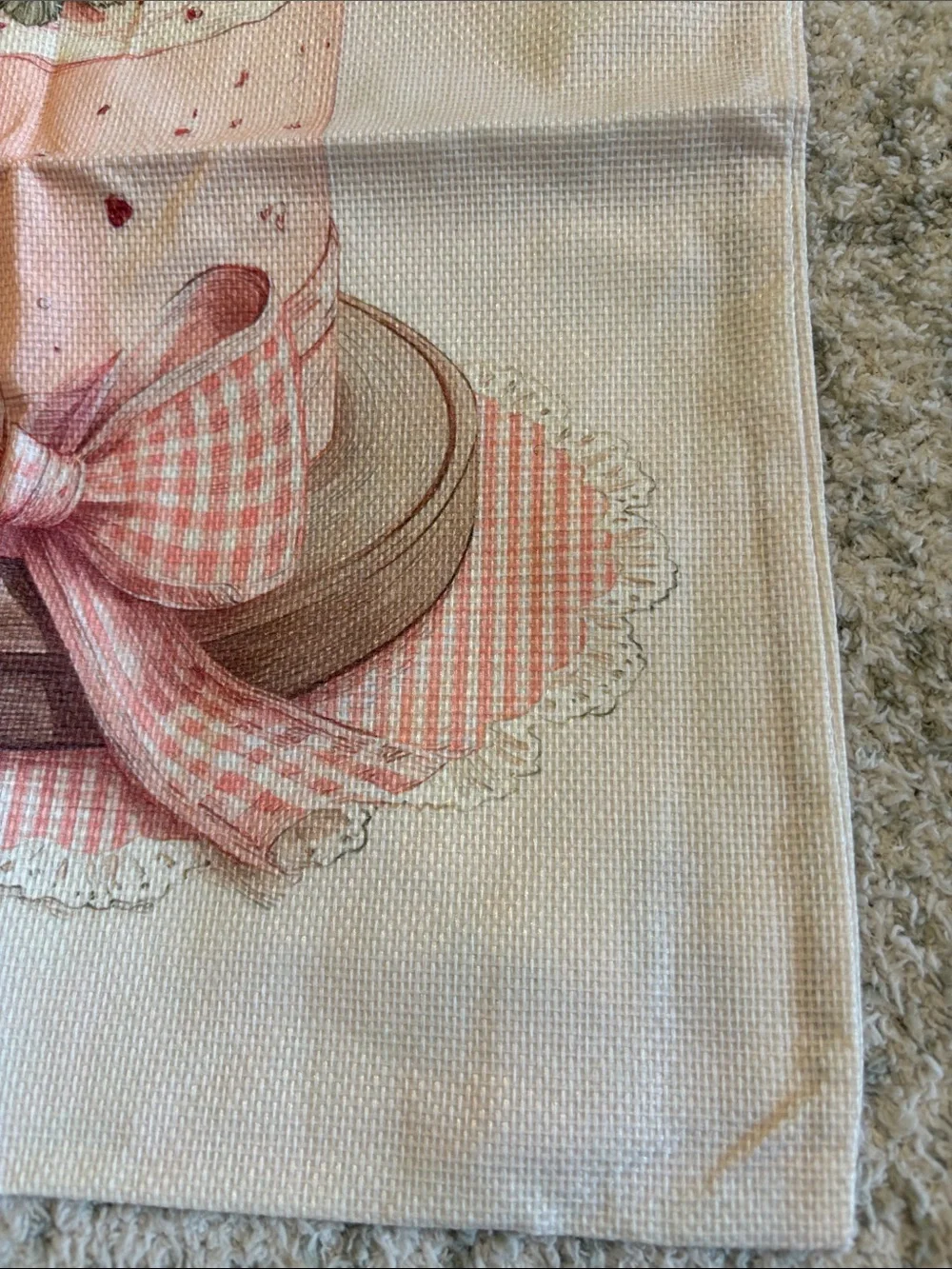 Pink Raspberry Cake Poly Canvas Tote Bag with Black Straps NWT 13.50x15.75”